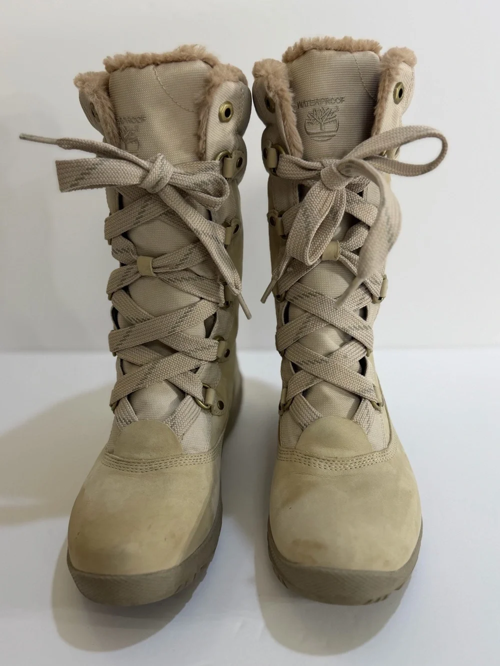 Timberland Women’s Faux Fur Insulated Waterproof Winter Boots Beige Size 9.5